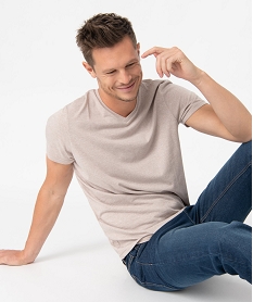 GEMO Tee-shirt à manches courtes et col V homme beige chine