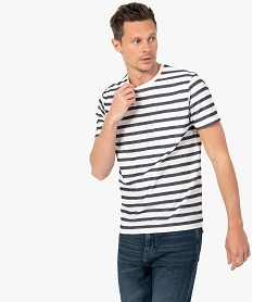 GEMO Tee-shirt homme à manches courtes uni à rayures chevrons Blanc