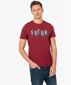GEMO Tee-shirt homme à manches courtes et imprimé devant rouge standard