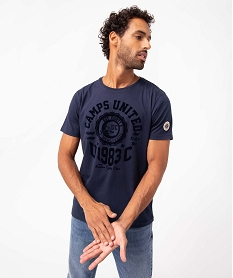 GEMO Tee-shirt homme avec inscription velours – Camps United Bleu