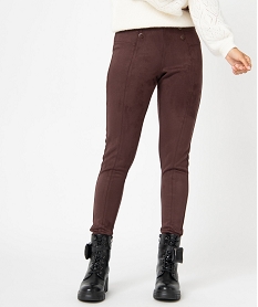 GEMO Pantalon femme en suédine avec boutons fantaisie Brun