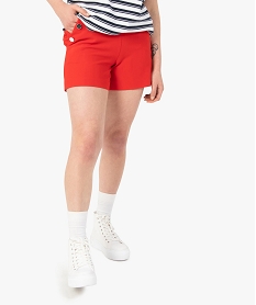 GEMO Short femme taille haute avec boutons sur les côtés Rouge