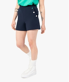 GEMO Short femme taille haute avec boutons sur les côtés Bleu