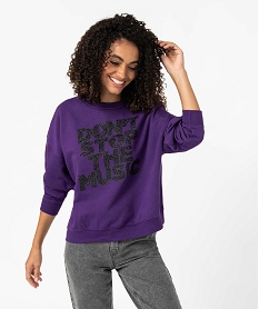 GEMO Sweat femme en molleton doux à paillettes - Just dance violet standard