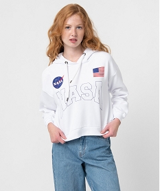 GEMO Sweat femme court à capuche - Nasa blanc standard