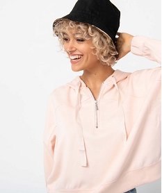 GEMO Sweat femme court avec capuche Rose