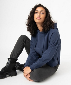 GEMO Sweat femme à capuche coupe ample et courte Bleu