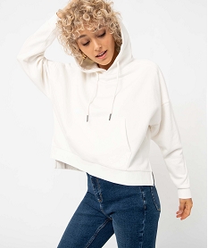 GEMO Sweat femme à capuche coupe ample et courte Beige