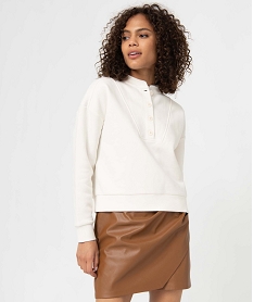 GEMO Sweat femme avec  grand col boutonné Blanc