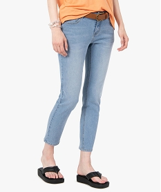 GEMO Jean femme coupe Slim longueur 78ème avec ceinture Gris