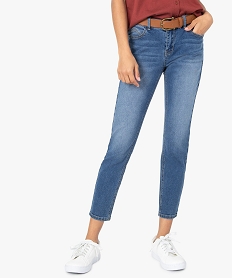 GEMO Jean femme coupe Slim longueur 78ème avec ceinture Gris