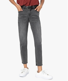 GEMO Jean femme coupe Slim longueur 78ème avec ceinture Gris