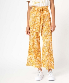 GEMO Pantacourt femme ample à motifs fleuris orange vif