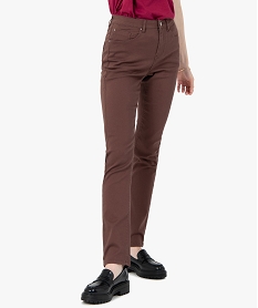 GEMO Pantalon femme en coton stretch coupe Regular Brun