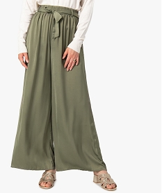 GEMO Pantalon femme large en matière satinée kaki standard