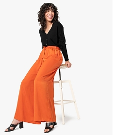 GEMO Pantalon femme large en matière satinée orange standard