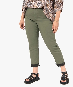 GEMO Pantalon femme grande taille en coton stretch coupe Regular Vert