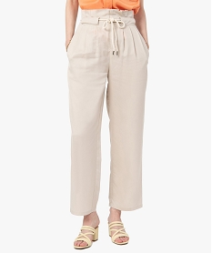 GEMO Pantalon femme en Lyocell avec ceinture en corde Beige
