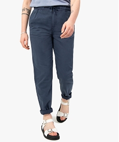 GEMO Pantalon femme coupe ample avec ceinture élastiquée Bleu