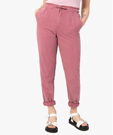 GEMO Pantalon femme coupe ample avec ceinture élastiquée Violet
