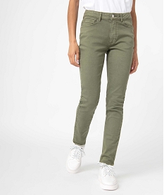 GEMO Pantalon femme coupe slim en coton stretch Vert