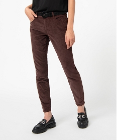 GEMO Pantalon femme en velours coupe slim marron standard