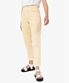 pantalon femme en toile denim avec ceinture elastique jauneI315001_1