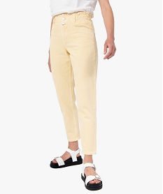 GEMO Pantalon femme en toile denim avec ceinture élastique Jaune