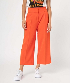 GEMO Pantacourt femme coupe large taille haute orange standard
