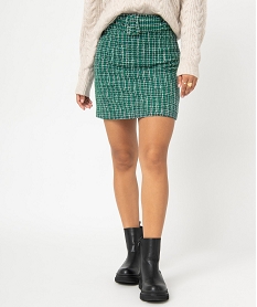 GEMO Jupe femme aspect tweed avec ceinture à boucle vert standard