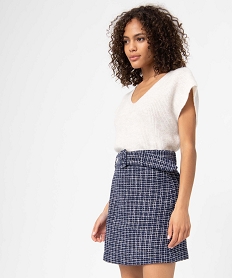 GEMO Jupe femme aspect tweed avec large ceinture à boucle Bleu