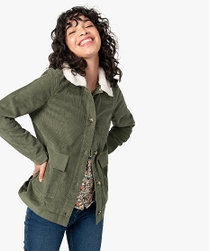GEMO Blouson femme en velours côtelé avec col amovible kaki standard