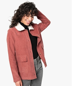 GEMO Blouson femme en velours côtelé avec col amovible rose standard