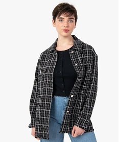 GEMO Veste femme forme chemise aspect tweed Noir