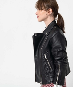 GEMO Blouson femme esprit biker avec zips et boucles en métal Noir