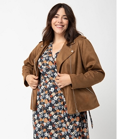 GEMO Blouson esprit biker en suédine femme grande taille marron standard