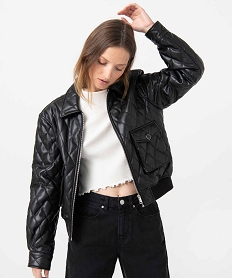 GEMO Blouson femme en matière synthétique matelassée noir standard