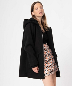 GEMO Manteau femme à capuche doublée sherpa Noir