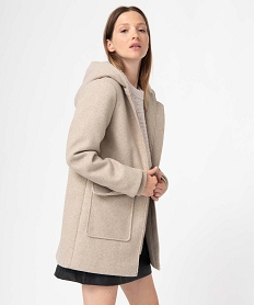 GEMO Manteau femme à capuche doublée sherpa Beige