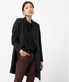 GEMO Manteau femme à motif pied de poule Noir