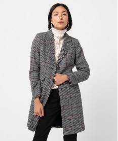 GEMO Manteau femme à motif pied de poule Gris