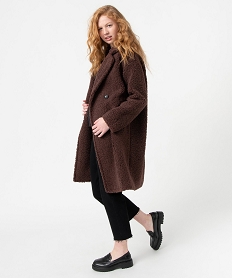 manteau femme mi-long en maille bouclette a double boutonnage brun manteauxI322001_1
