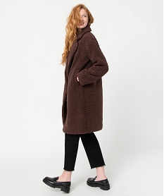 manteau femme mi-long en maille bouclette a double boutonnage brun manteauxI322001_3