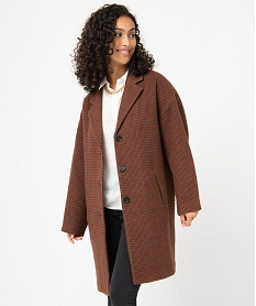 manteau femme en drap de laine motif pied-de-poule orangeI322201_1
