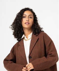 manteau femme en drap de laine motif pied-de-poule orangeI322201_2
