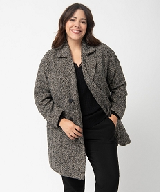 GEMO Manteau femme grande taille mi-long à chevrons Beige