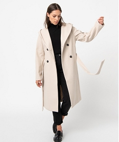 GEMO Manteau mi-long à grand col capuche femme orange chine