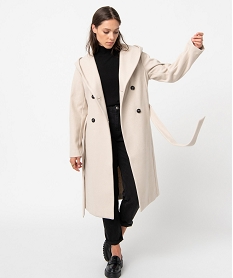 GEMO Manteau femme mi-long à grand col capuche Beige