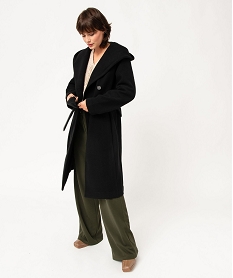 GEMO Manteau mi-long à grand col capuche femme noir standard