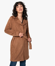 GEMO Manteau trench en suédine avec ceinture femme marron vif